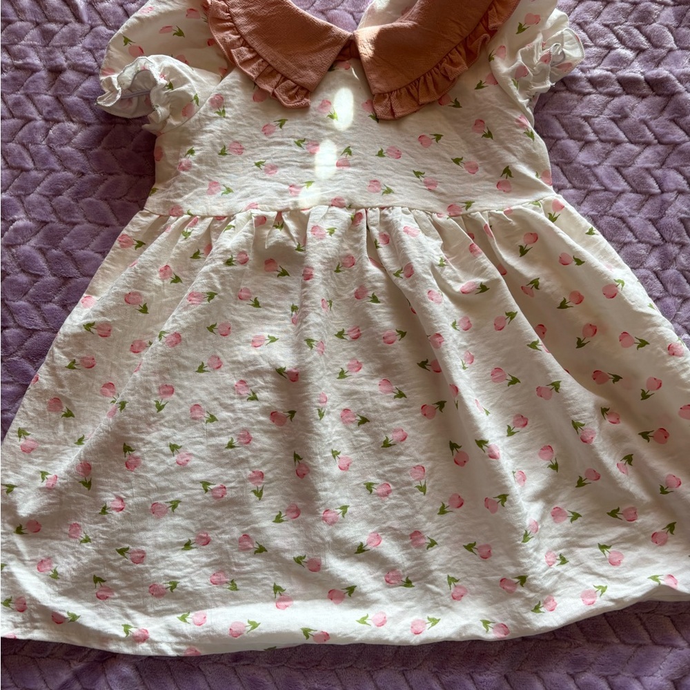 Floral Pink and White Kids Dress